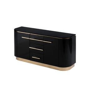 Anastasia Black Glass Sideboard with Brass Details