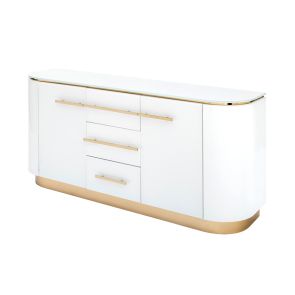 Anastasia White Glass Sideboard with Brass Details