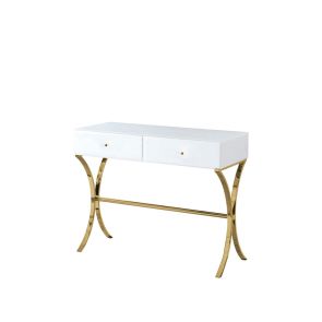 Aurelia White Glass and Champagne Gold Console Table