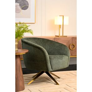 Brodie Swivel Chair – Forest Green – Brass Base