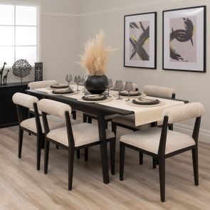 Capri Black Extending Dining Table and 6 Hera Chairs