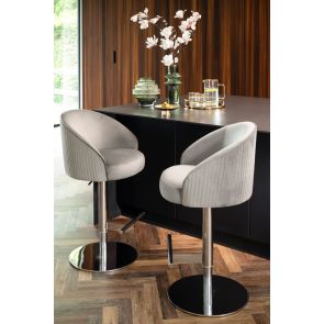 (ID:37098-37099) Set of 2 Ella Bar Stools - LN-169 - Dove Grey with Silver base