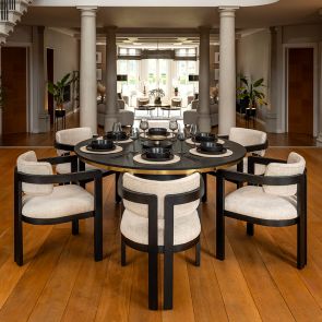 Brewster 6-8 Seat Black Dining Table and 6 Jolie Dining Chairs