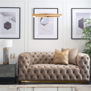 Frankfurt Two seat Sofa  - Taupe with Brass Base 