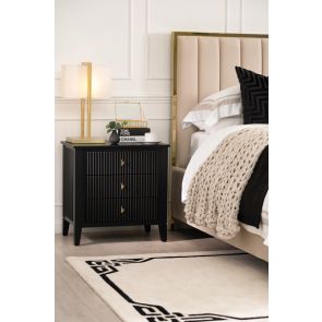 Set of 2 Heidi bedside tables and dressing console - Black-Brass/Silver 