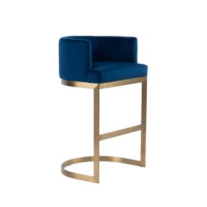 Lasco Bar Stool – Navy Blue - Brushed Brass Base