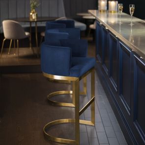 Lasco Bar Stool – Navy Blue - Brushed Brass Base