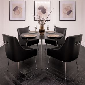 Mason Dining Chair Black Faux Leather - Brushed Silver Legs