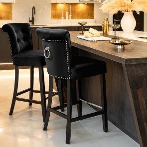 Positano Bar Stool with Back Ring - Black Velvet