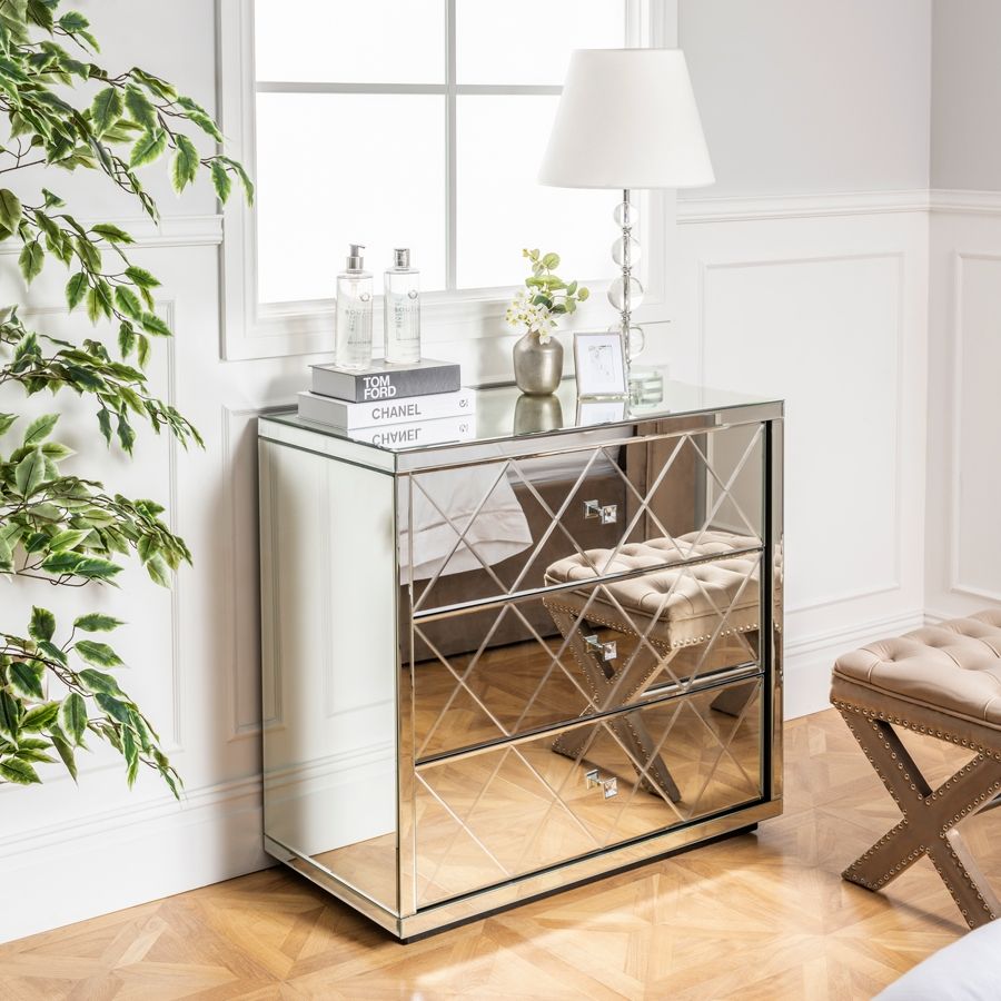 Pair of Knightsbridge mirrored bedside table with diamond accent and ...